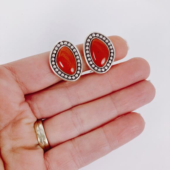 Carolyn Pollack Relios 925 Sterling Red Jasper Clip On Earrings Y2K Southwest - Picture 6 of 12